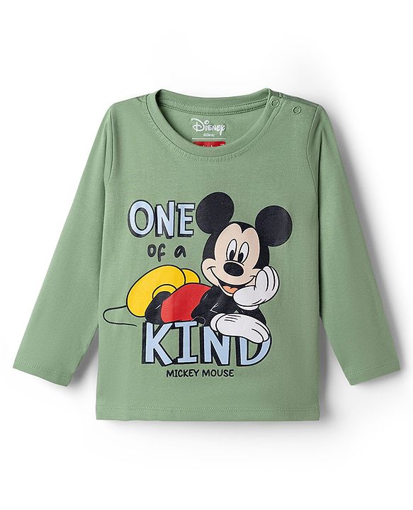 Babyhug Disney 100% Cotton Knit Full Sleeves T-Shirt & Pyjama Night Suit With Mickey Mouse Graphic - Green