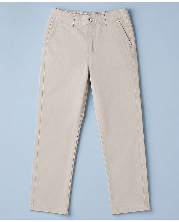 Pine Kids Cotton Elastane Woven Full Length Trouser in Cream