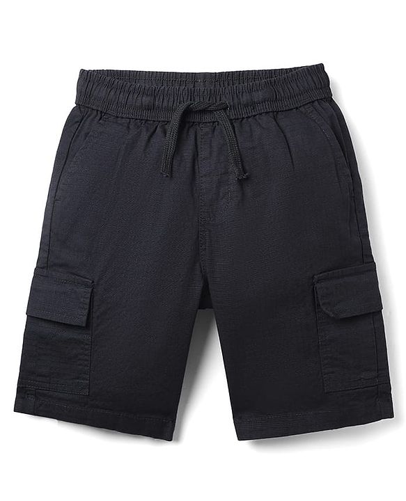 Pine Kids Cotton Mix Woven Above Knee Length Shorts With Cargo Pockets in Black