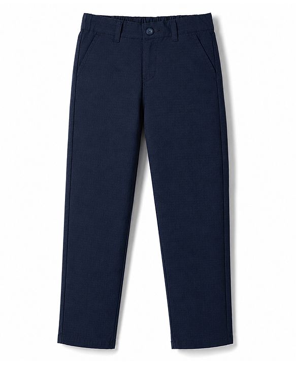 Pine Kids Cotton Elastane Woven Full Length Trousers in Navy Blue