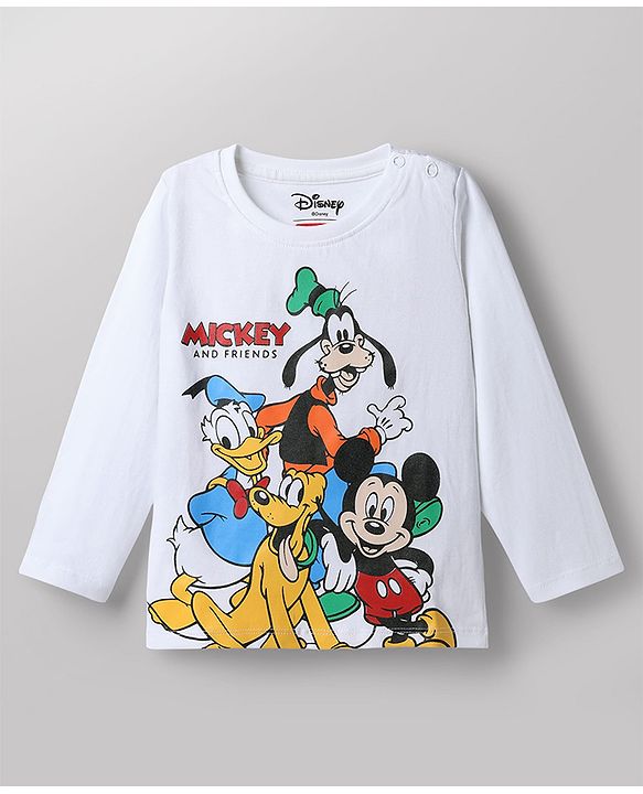 Babyhug Disney 100% Cotton Knit Full Sleeves T-Shirt & Pyjama Night Suit With Mickey & Family Graphic - Blue