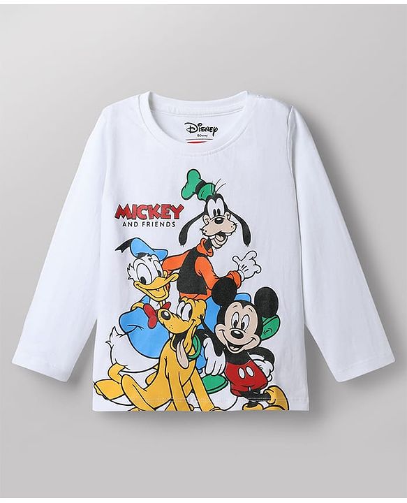 Babyhug Disney 100% Cotton Knit Full Sleeves T-Shirt & Pyjama Night Suit With Mickey & Family Graphic - Blue