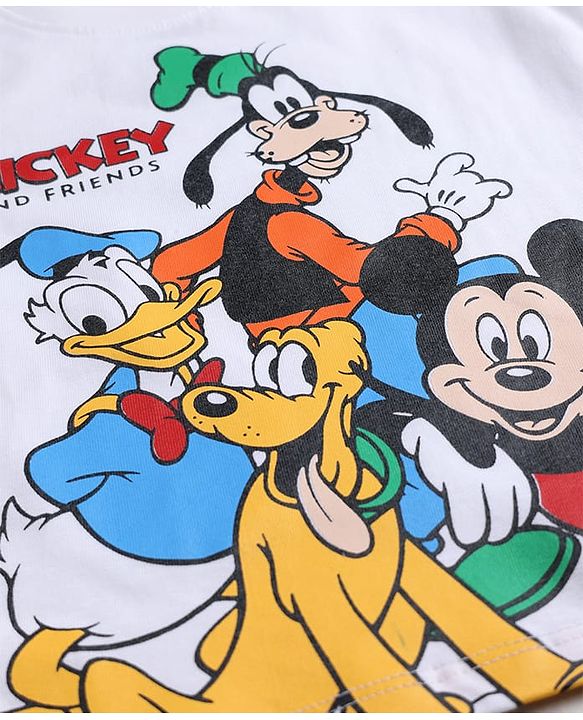 Babyhug Disney 100% Cotton Knit Full Sleeves T-Shirt & Pyjama Night Suit With Mickey & Family Graphic - Blue