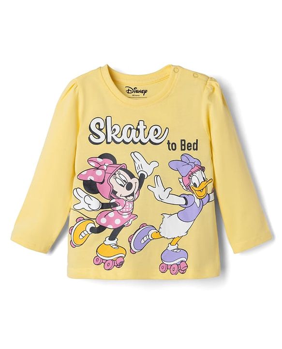 Babyhug Disney Single Jersey Knit Full Sleeves T-Shirt & Pyjama Night Suit with Minnie & Daisy Duck Graphics - Yellow