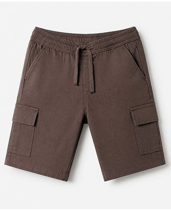 Pine Kids Cotton Elastane Woven Above Knee Length Shorts in Brown