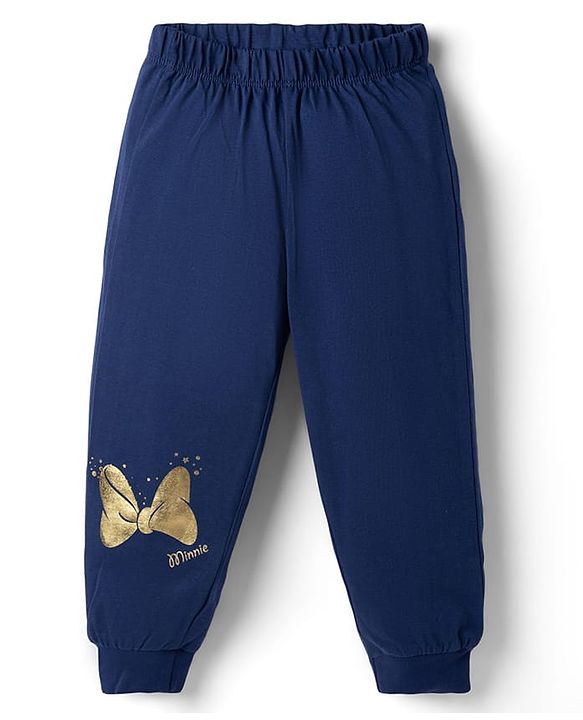 Babyhug Disney Single Jersey Knit Full Sleeves T-Shirt & Pyjama Night Suit with Minnie Mouse Graphics - Navy Blue