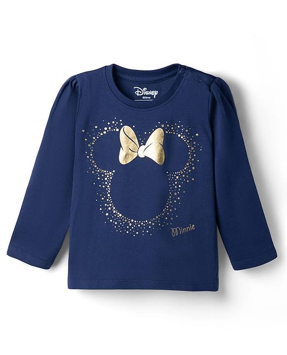Babyhug Disney Single Jersey Knit Full Sleeves T-Shirt & Pyjama Night Suit with Minnie Mouse Graphics - Navy Blue