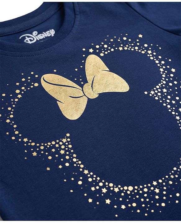 Babyhug Disney Single Jersey Knit Full Sleeves T-Shirt & Pyjama Night Suit with Minnie Mouse Graphics - Navy Blue