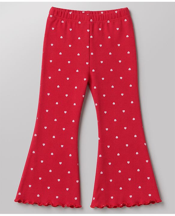Babyhug Cotton Lycra Knit Full Length Striped & Hearts Printed Leggings Pack Of 3 - Red Pink & White