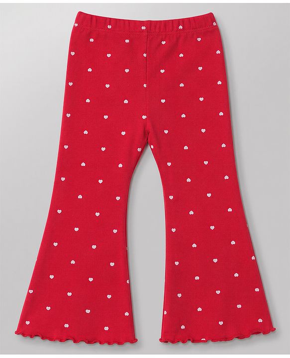 Babyhug Cotton Lycra Knit Full Length Striped & Hearts Printed Leggings Pack Of 3 - Red Pink & White