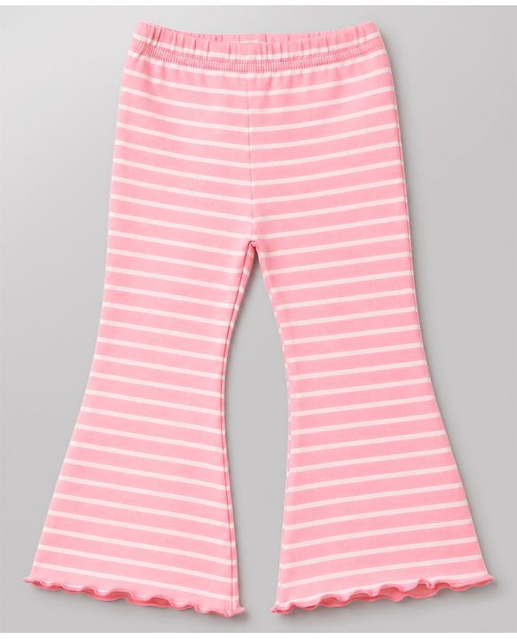 Babyhug Cotton Lycra Knit Full Length Striped & Hearts Printed Leggings Pack Of 3 - Red Pink & White