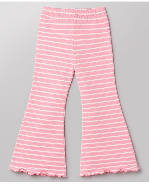 Babyhug Cotton Lycra Knit Full Length Striped & Hearts Printed Leggings Pack Of 3 - Red Pink & White
