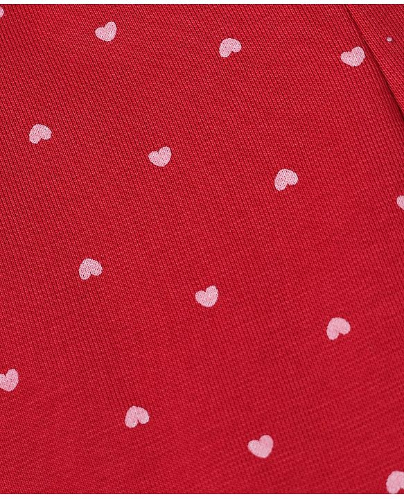 Babyhug Cotton Lycra Knit Full Length Striped & Hearts Printed Leggings Pack Of 3 - Red Pink & White
