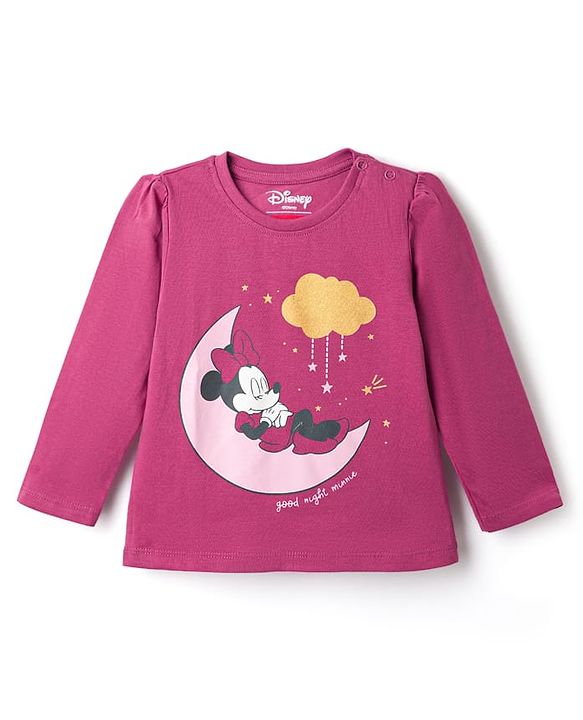 Babyhug Disney Single Jersey Knit Full Sleeves T-Shirt & Pyjama Night Suit with Minnie Mouse Graphic - Dark Pink