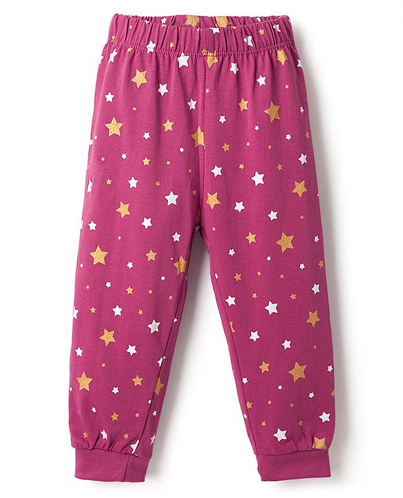 Babyhug Disney Single Jersey Knit Full Sleeves T-Shirt & Pyjama Night Suit with Minnie Mouse Graphic - Dark Pink