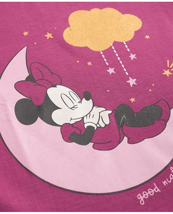 Babyhug Disney Single Jersey Knit Full Sleeves T-Shirt & Pyjama Night Suit with Minnie Mouse Graphic - Dark Pink