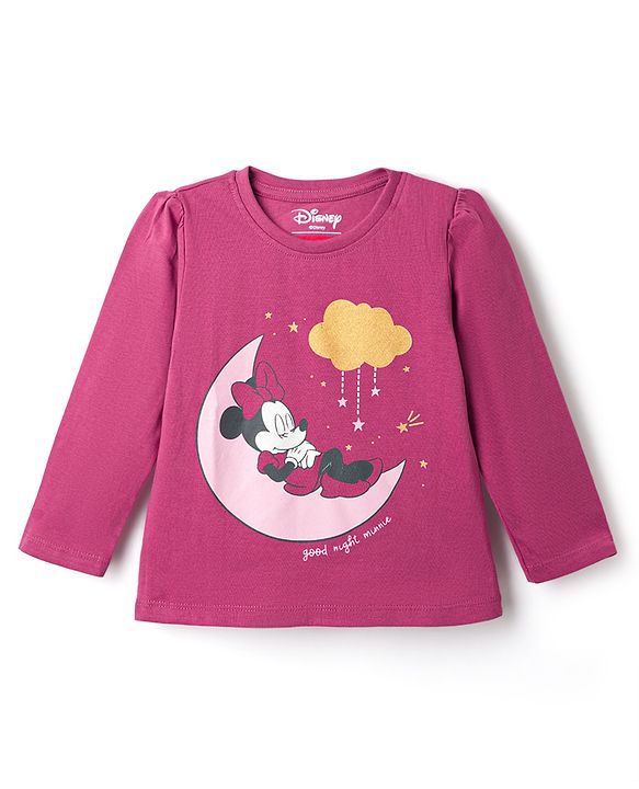 Babyhug Disney Single Jersey Knit Full Sleeves T-Shirt & Pyjama Night Suit with Minnie Mouse Graphic - Dark Pink