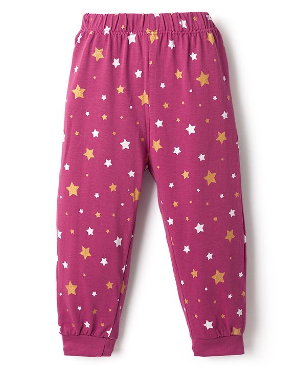 Babyhug Disney Single Jersey Knit Full Sleeves T-Shirt & Pyjama Night Suit with Minnie Mouse Graphic - Dark Pink