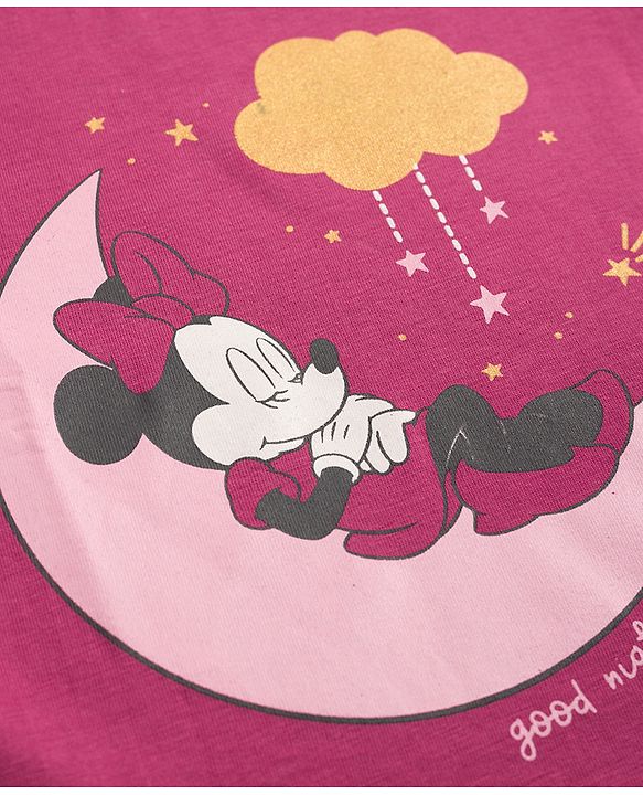Babyhug Disney Single Jersey Knit Full Sleeves T-Shirt & Pyjama Night Suit with Minnie Mouse Graphic - Dark Pink