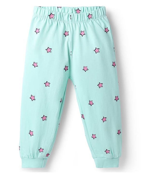 Babyhug Disney Single Jersey Knit Full Sleeves Minnie Mouse & Star Printed T-Shirt & Pajama Night Suit -  Sky
