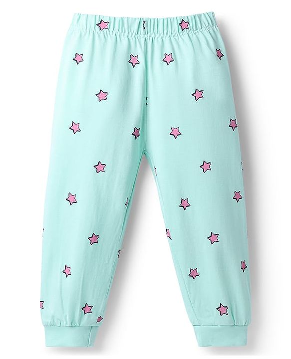 Babyhug Disney Single Jersey Knit Full Sleeves Minnie Mouse & Star Printed T-Shirt & Pajama Night Suit -  Sky