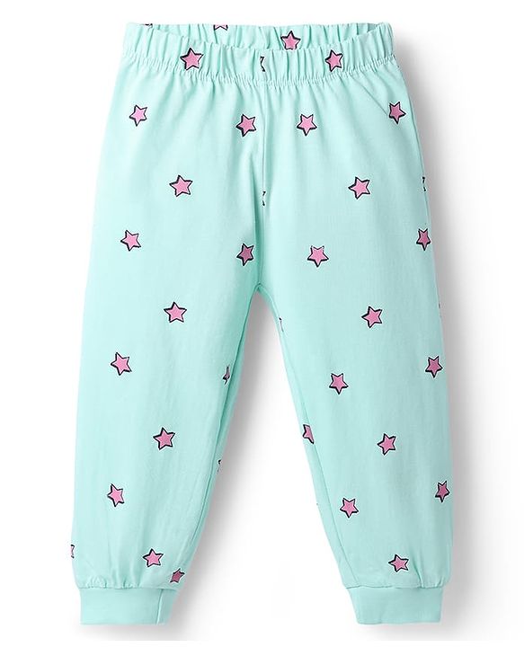 Babyhug Disney Single Jersey Knit Full Sleeves Minnie Mouse & Star Printed T-Shirt & Pajama Night Suit -  Sky