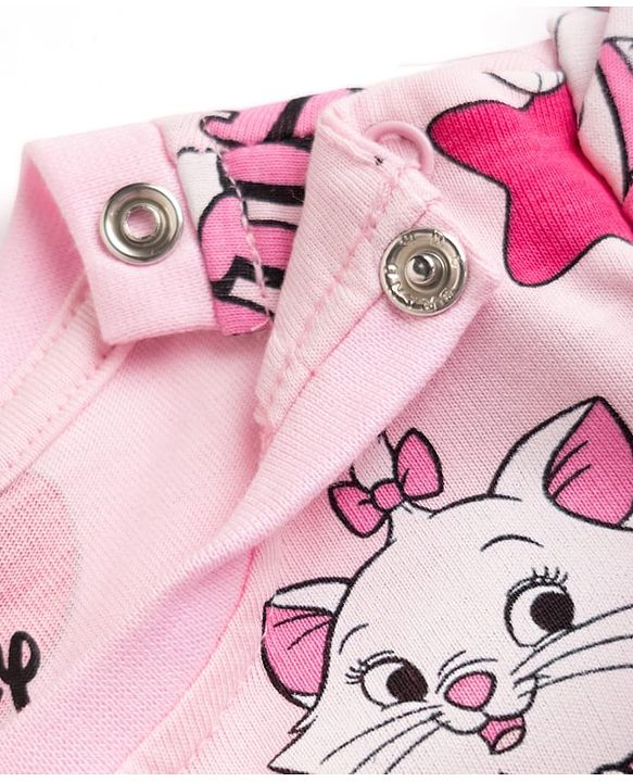 Babyhug Disney Single Jersey Knit Frock with Full Sleeves and Marie Graphic - Light Pink