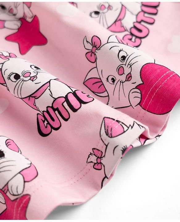 Babyhug Disney Single Jersey Knit Frock with Full Sleeves and Marie Graphic - Light Pink
