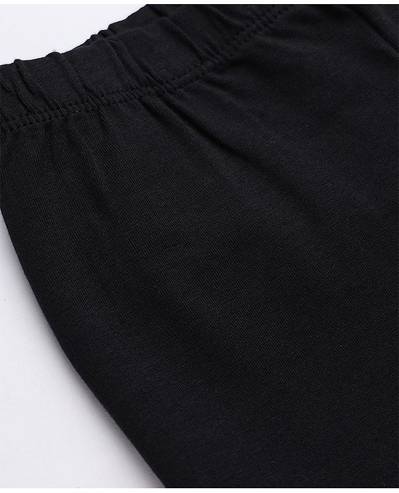 Babyhug Cotton Lycra Knit Slim Fit Full Length Leggings with Stars Foil Print in Black
