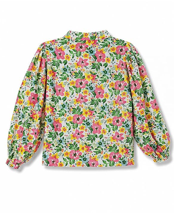 Pine Kids Viscose Woven Full Sleeves Floral Printed Top - Light Green