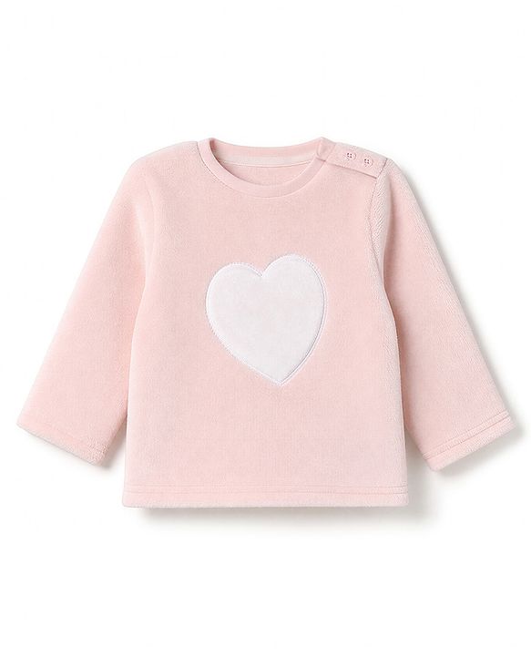 Babyhug Fur Woven Full Length Winter Wear Suit With Heart Patch - Pink