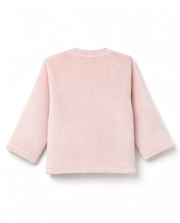 Babyhug Fur Woven Full Length Winter Wear Suit With Heart Patch - Pink