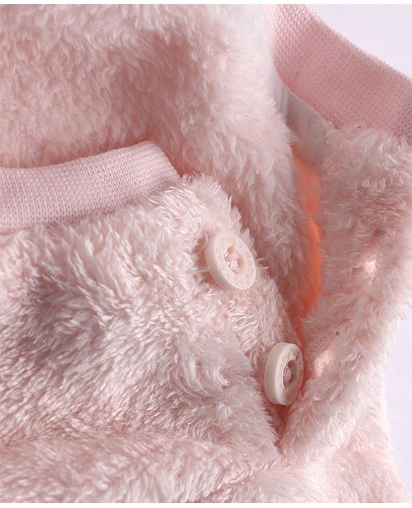 Babyhug Fur Woven Full Length Winter Wear Suit With Heart Patch - Pink
