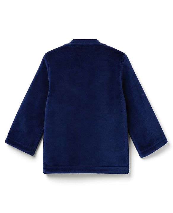Babyhug Full Sleeves Fur Woven Full Length WInter Wear Suit With Text Print - Navy Blue