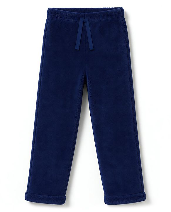 Babyhug Full Sleeves Fur Woven Full Length WInter Wear Suit With Text Print - Navy Blue