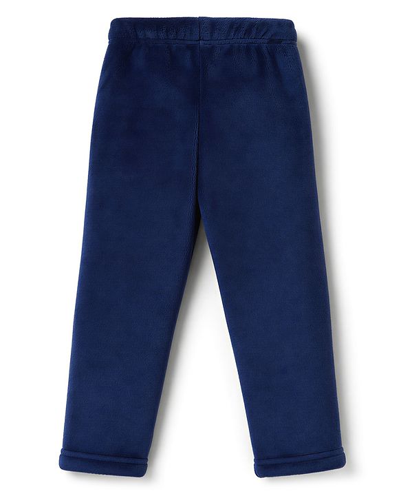 Babyhug Full Sleeves Fur Woven Full Length WInter Wear Suit With Text Print - Navy Blue