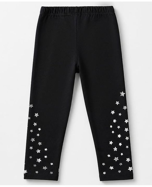 Babyhug Cotton Elastane Knit Full Length Leggings with Stars Print in Black