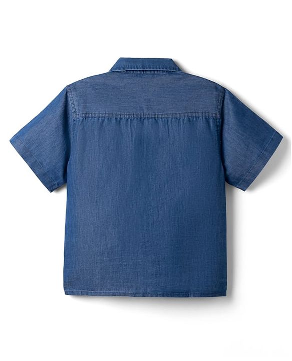 Pine Kids 100% Cotton Woven Denim Top with Half Sleeves & Knot in Navy Blue