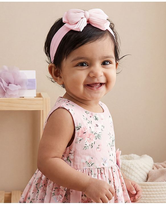 Babyhug Headbands Free Size With Bow & Lace Applique - Pink & Purple