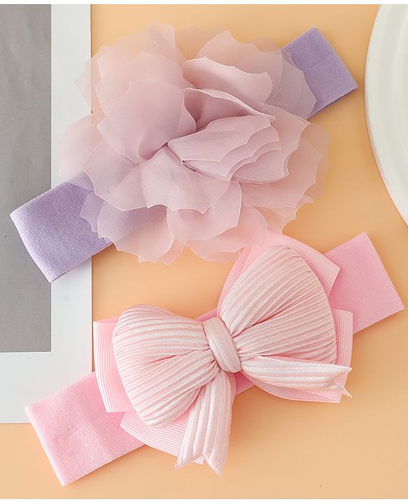 Babyhug Headbands Free Size With Bow & Lace Applique - Pink & Purple