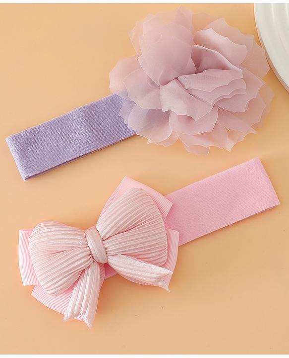 Babyhug Headbands Free Size With Bow & Lace Applique - Pink & Purple