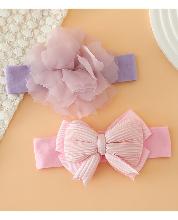 Babyhug Headbands Free Size With Bow & Lace Applique - Pink & Purple