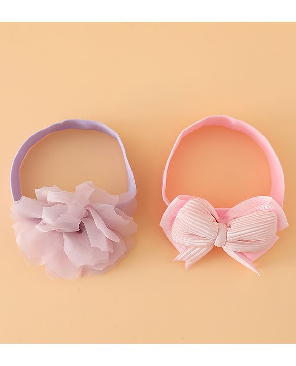 Babyhug Headbands Free Size With Bow & Lace Applique - Pink & Purple