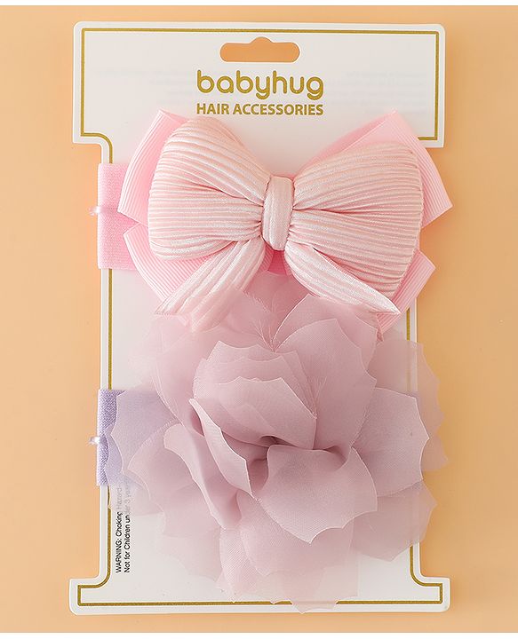 Babyhug Headbands Free Size With Bow & Lace Applique - Pink & Purple
