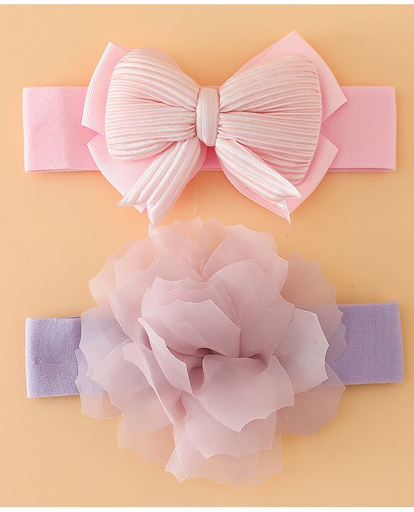 Babyhug Headbands Free Size With Bow & Lace Applique - Pink & Purple