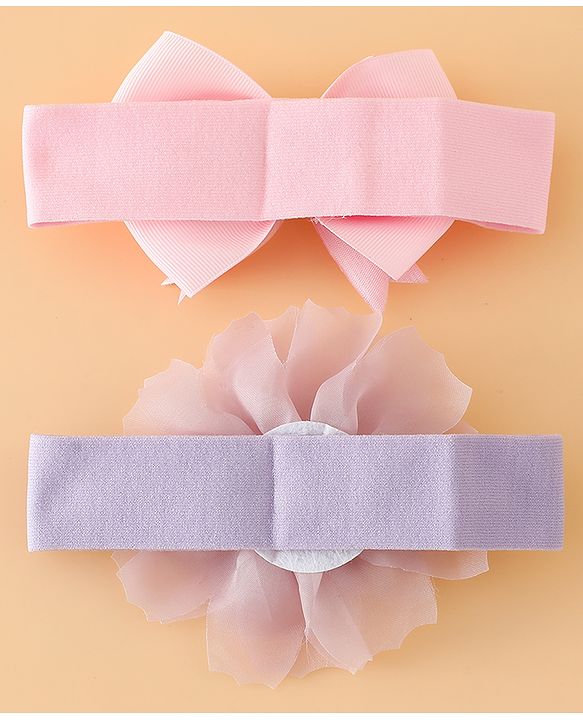 Babyhug Headbands Free Size With Bow & Lace Applique - Pink & Purple