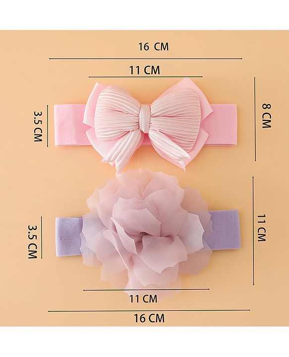 Babyhug Headbands Free Size With Bow & Lace Applique - Pink & Purple