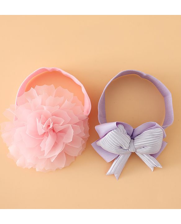 Babyhug Headbands Free Size With Bow & Lace Applique - Pink & Purple