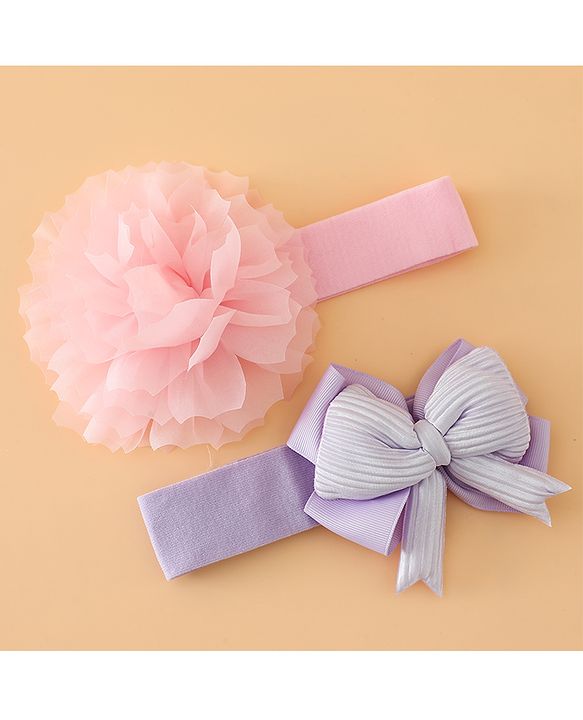 Babyhug Headbands Free Size With Bow & Lace Applique - Pink & Purple