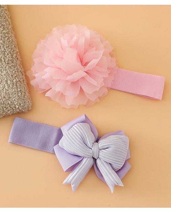 Babyhug Headbands Free Size With Bow & Lace Applique - Pink & Purple